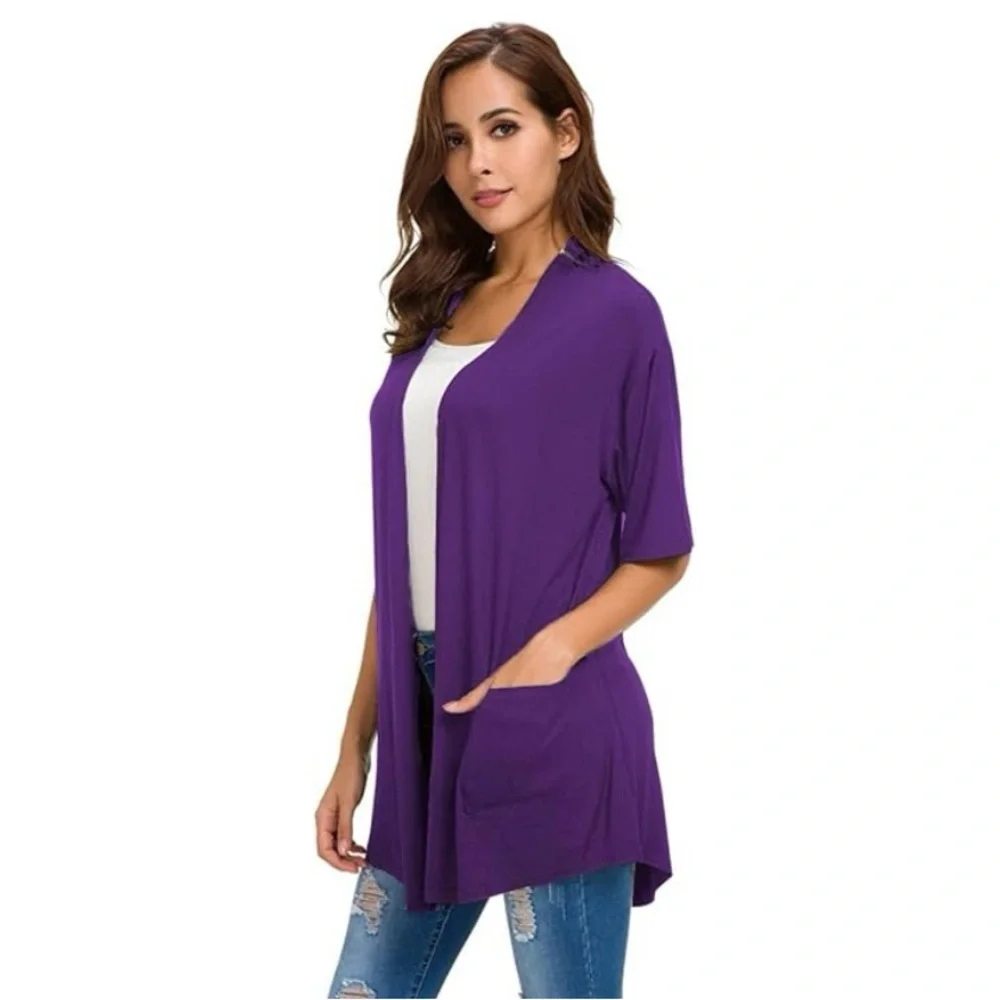 Purple Soft Cozy Open Front Cardigan - Picture 4 of 6